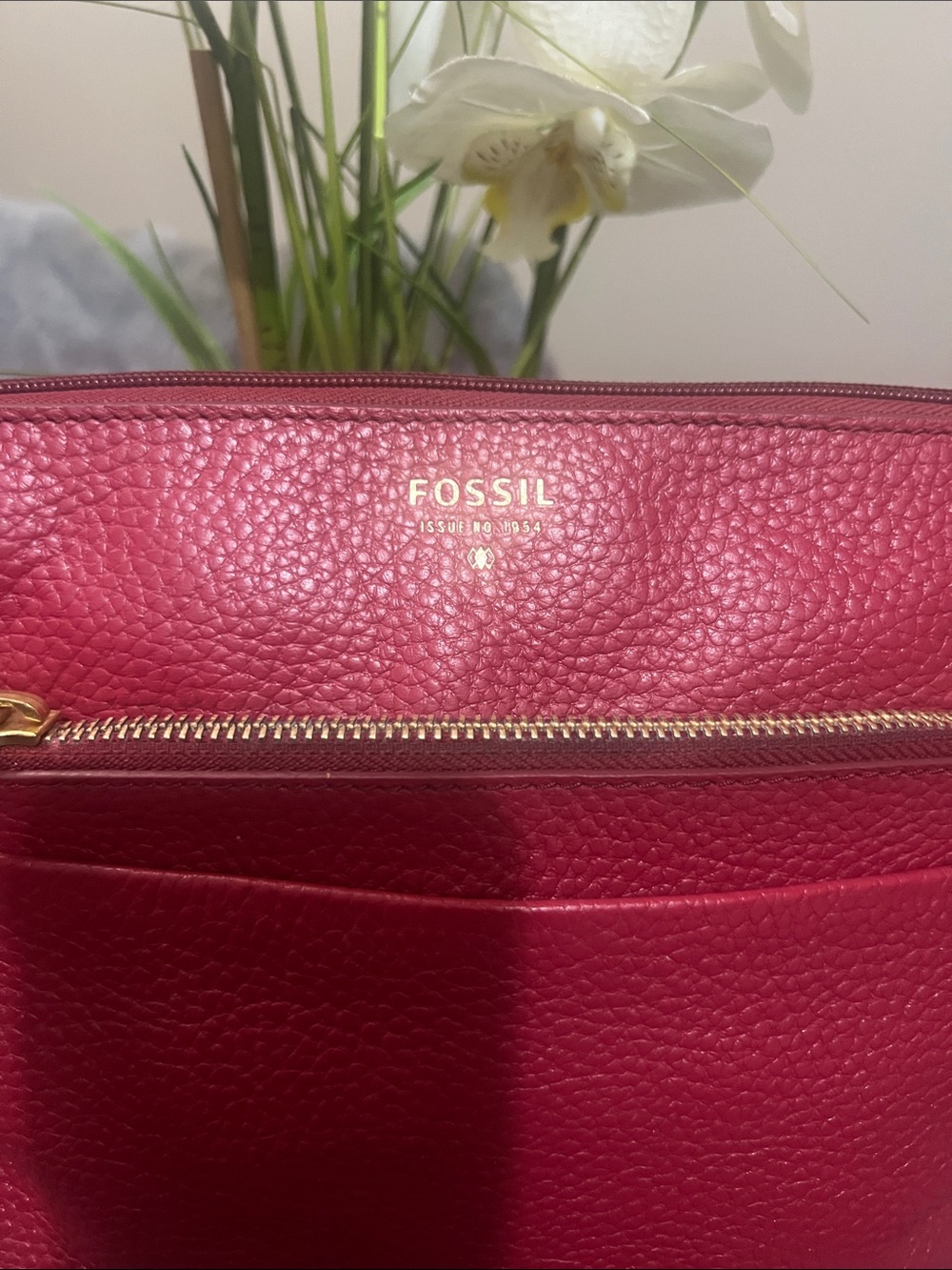 Fossil Red Pebbled Leather Crossbody Bag EUC RETAIL $179 - Picture 2 of 9